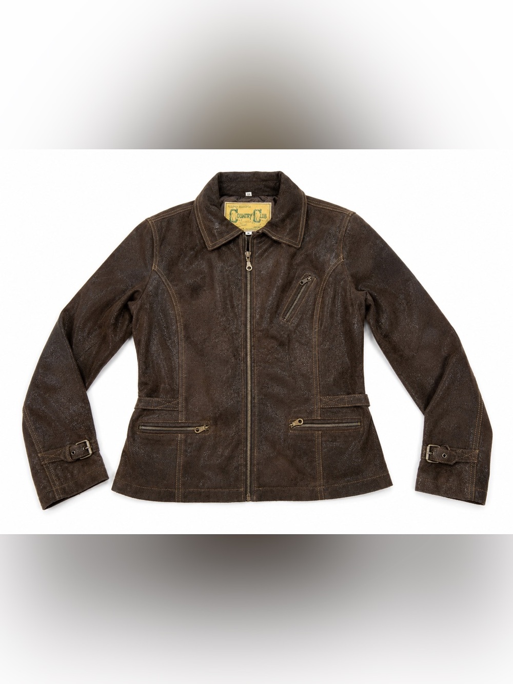 Lloyd Elliott’s Country Club Women’s Brown Genuine Leather Jacket Size M Moto Y2